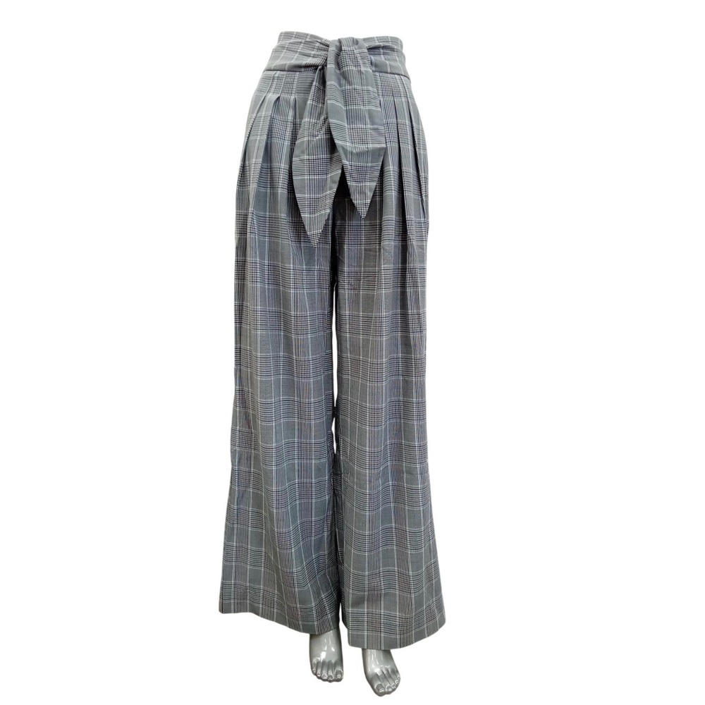 Choosy Grey Glen Plaid Wide Leg High Waist Belted Trousers 1909PA05 Size 2 NEW